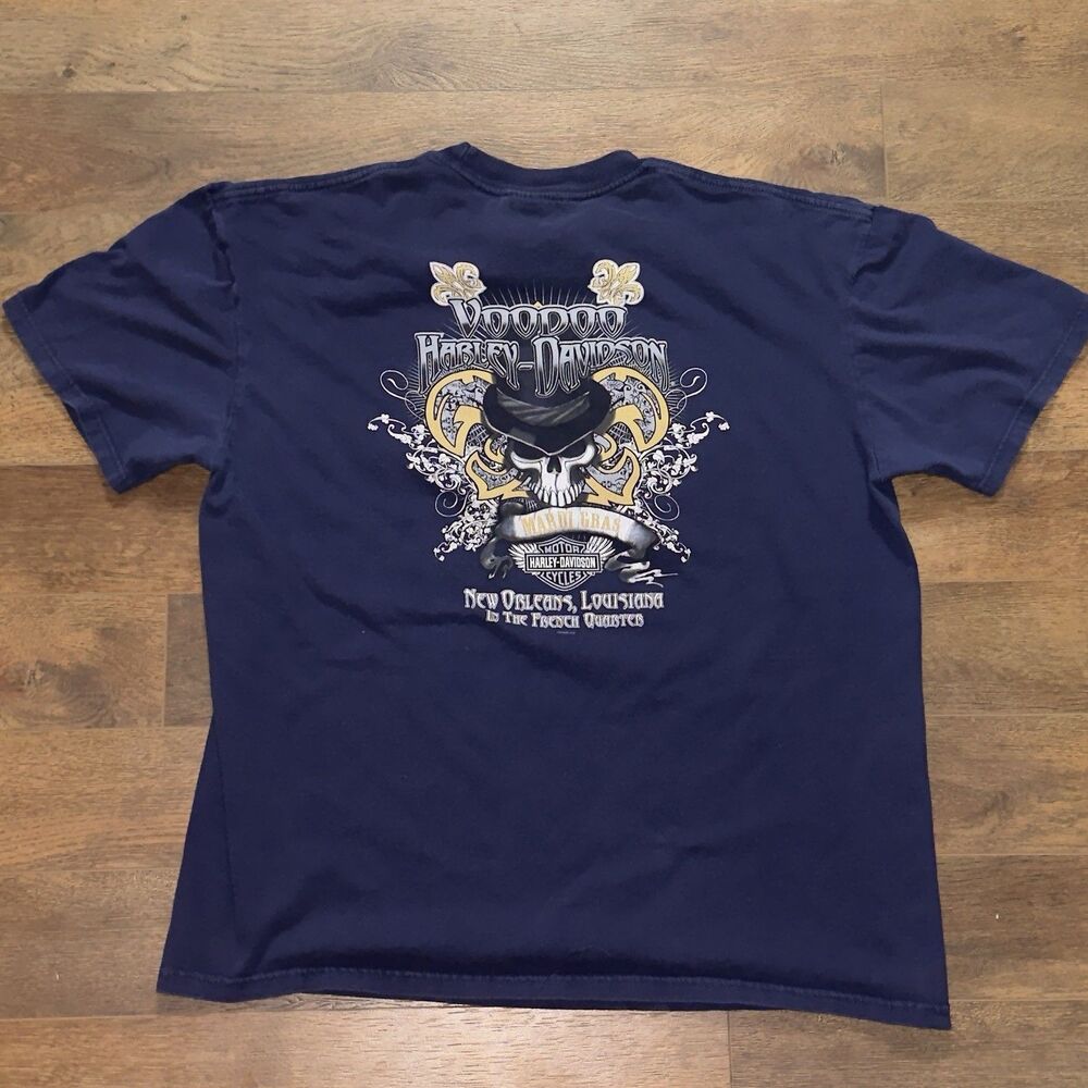 Voodoo Harley Davidson Men’s XL Navy Tee Mardi Gras French Quarter
